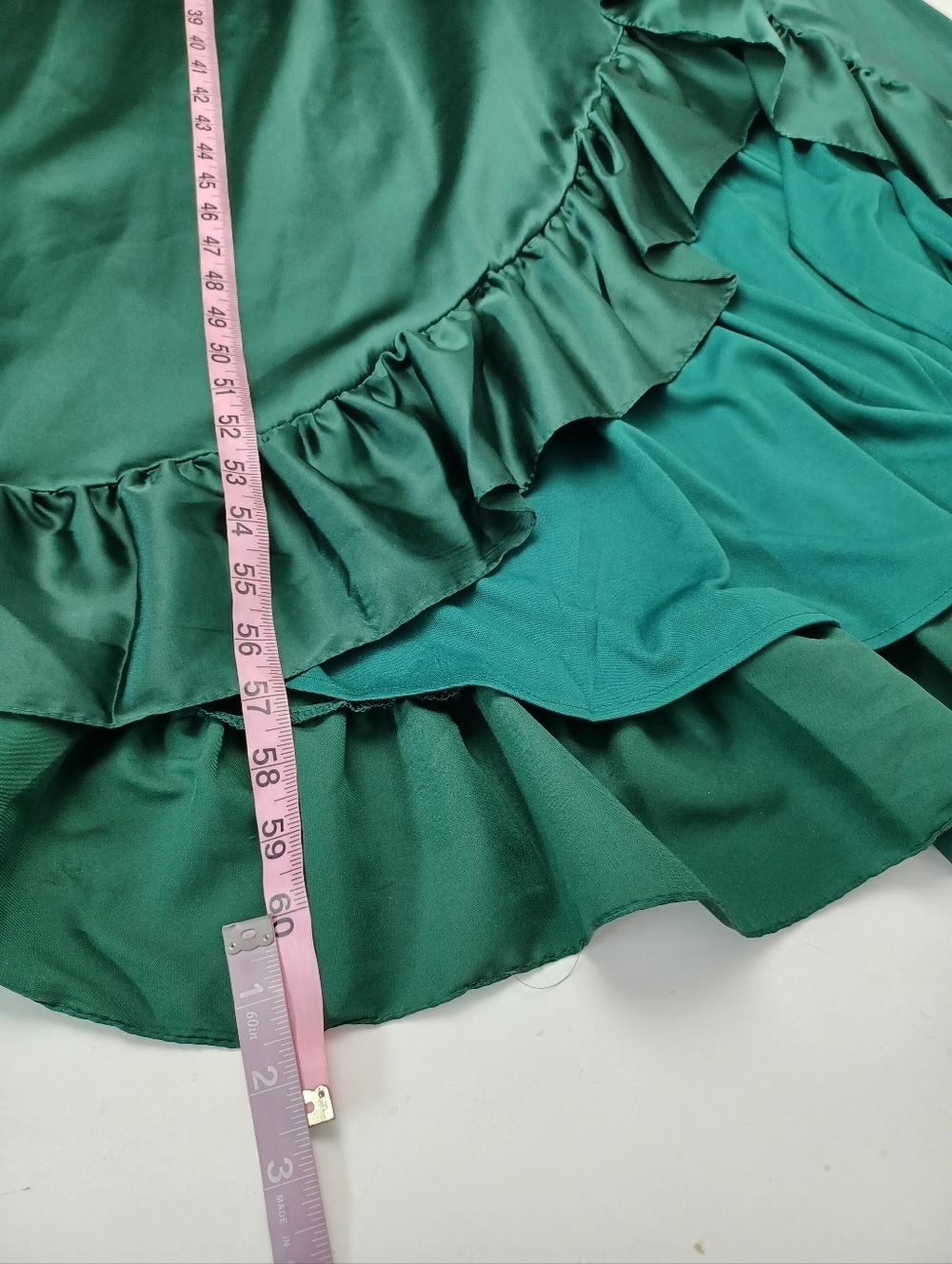 Ieena Mac Duggal Long One Sleeve Asymmetrical Ruffle Hem Gown Size 10 Emerald - Picture 11 of 16